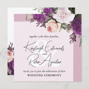 Elegant Vintage Floral Roses & Dusty Mauve Wedding Invitation