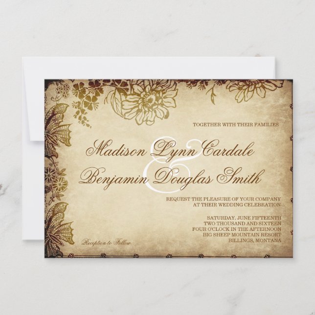 Elégant Vintage Floral Rustic Wedding Invitations (Devant)