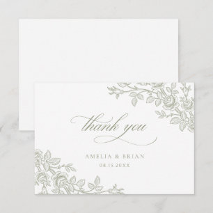 Elegant Vintage Floral Sage Green Wedding Thank You Card