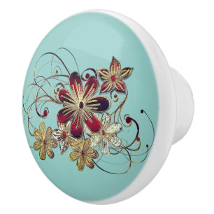 Elegant Vintage Floral Swirl Gemstone Design Ceramic Knob