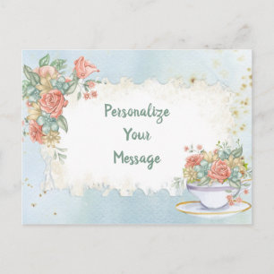 Elegant Vintage Floral Tea Cup Personalized Postcard