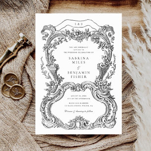 Elegant Vintage Floral Toile Frame Wedding Invitat Invitation