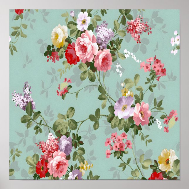 Elegant Vintage Floral Wallpaper Poster (Front)