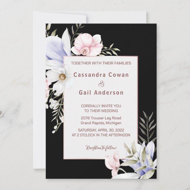 Elegant Vintage Floral Wedding Invitation (Front)