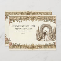 Elegant Vintage Floral Wedding Invitation Postcard