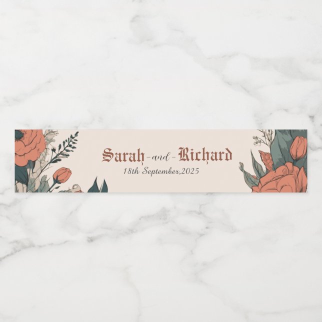Elegant Vintage Floral Wedding Water Bottle Labels (Single Label)