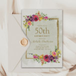 Elegant Vintage Floral Women's 50th Birthday Invitation<br><div class="desc">Elegant vintage purple,  red,  and yellow watercolor floral and gold frame women's 50th birthday party invitation.  Text is completely customizable,  so this card can be changed for any age.</div>