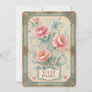 Elegant Vintage Flower Floral Bouquet Anniversary Invitation