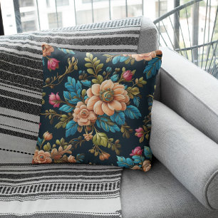 Elegant Vintage Flower Pattern Throw Pillow