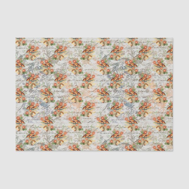 Elegant Vintage Flowers and Mushrooms Tissue Paper (Front)