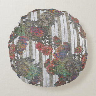 Elegant Vintage Flowers Antique Ticking Stripes Round Pillow