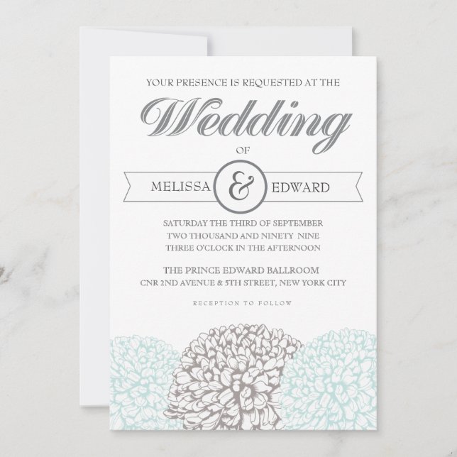 Elegant Vintage Flowers Aqua Wedding Invitation (Front)