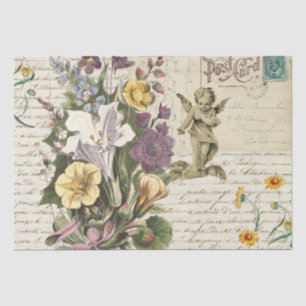Elegant Vintage Flowers Cherub Script Tissue Paper