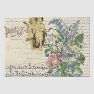 Elegant Vintage Flowers Cherubs Script  Tissue Paper