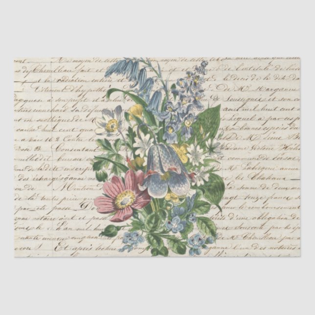 Elegant Vintage Flowers Handwriting Script  Tissue Paper (Front)
