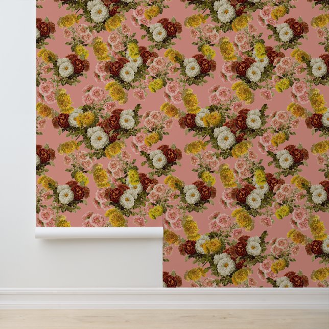 Elegant Vintage Flowers on Pink Wallpaper (Application)