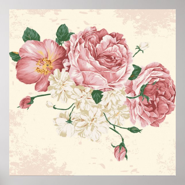 Elegant Vintage Flowers Poster (Front)