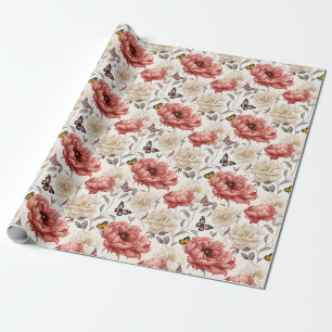 Elegant Vintage Flowers with Butterflies  Wrapping Paper