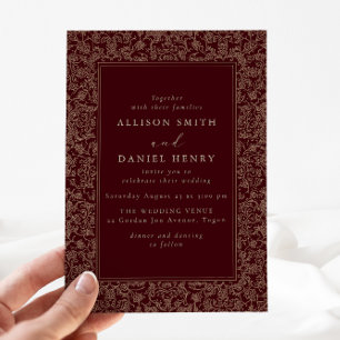 Elegant Vintage Frame Burgundy Wedding Invitation