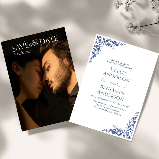 Elegant Vintage French  Blue Floral Wedding  Invitation (Creator Uploaded)