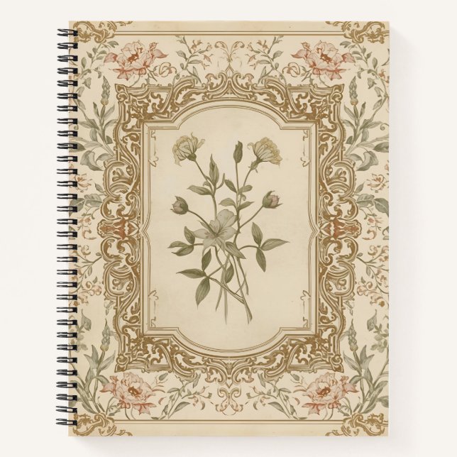 Elegant Vintage French Engraved Floral  Pattern Notebook (Front)
