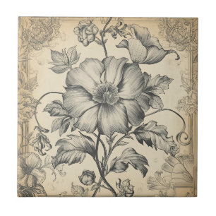 Elegant Vintage French Engraved Floral  Pattern Tile