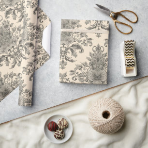 Elegant Vintage French Engraved Floral Pattern Wrapping Paper
