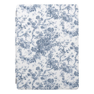 Elegant Vintage French Engraved Floral Toile-Blue iPad Pro Cover