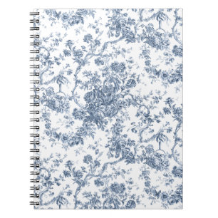 Elegant Vintage French Engraved Floral Toile-Blue Notebook