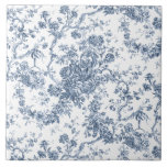 Elegant Vintage French Engraved Floral Toile-Blue Tile<br><div class="desc">Elegant and ornate vintage toile de jouy pattern featuring exotic flowers,  vines and foliage intertwined with garlands and baskets of roses. This pattern was adapted from an historic French textile fragment ca 1910 in the Smithsonian collection. Pattern is high res but cannot be tiled.</div>