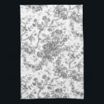 Elegant Vintage French Engraved Floral Toile-Grey Kitchen Towel<br><div class="desc">Elegant and ornate grey and white vintage toile de jouy pattern featuring exotic flowers,  vines and foliage intertwined with garlands and baskets of roses. This pattern was adapted from an historic French textile fragment ca 1910 in the Smithsonian collection. Pattern is high res but cannot be tiled.</div>