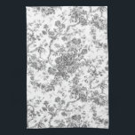 Elegant Vintage French Engraved Floral Toile-Grey Kitchen Towel<br><div class="desc">Elegant and ornate grey and white vintage toile de jouy pattern featuring exotic flowers,  vines and foliage intertwined with garlands and baskets of roses. This pattern was adapted from an historic French textile fragment ca 1910 in the Smithsonian collection. Pattern is high res but cannot be tiled.</div>