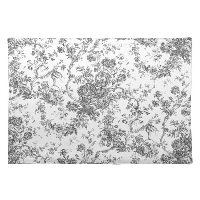 Elegant Vintage French Engraved Floral Toile-Grey Placemat (Front)