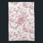 Elegant Vintage French Engraved Floral Toile-Pink Kitchen Towel<br><div class="desc">Elegant and ornate pink and white vintage toile de jouy pattern featuring exotic flowers,  vines and foliage intertwined with garlands and baskets of roses. This pattern was adapted from an historic French textile fragment ca 1910 in the Smithsonian collection. Pattern is high res but cannot be tiled.</div>
