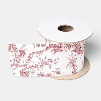 Elegant Vintage French Engraved Floral Toile-Pink Satin Ribbon