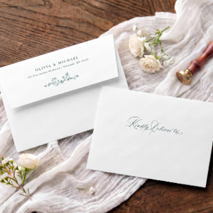 Elegant Vintage French Floral Emerald Wedding Envelope