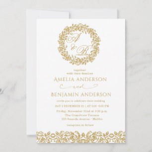 Elegant Vintage French  Gold Floral Wedding Invitation