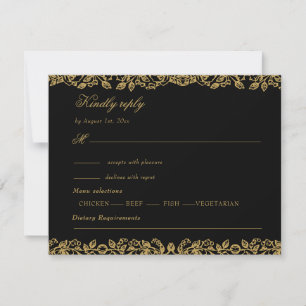 Elegant Vintage French Gold Floral Wedding RSVP Card