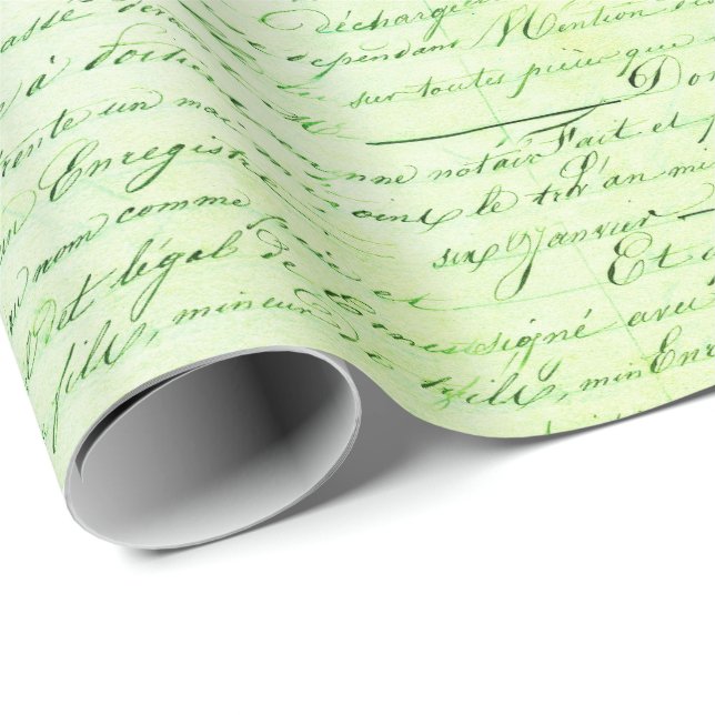 Elegant Vintage French Handwritten Letter Green Wrapping Paper (Roll Corner)