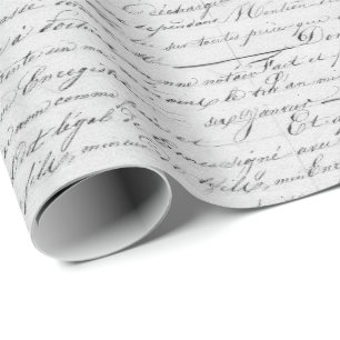 Elegant Vintage French Handwritten Letter Grey Wrapping Paper