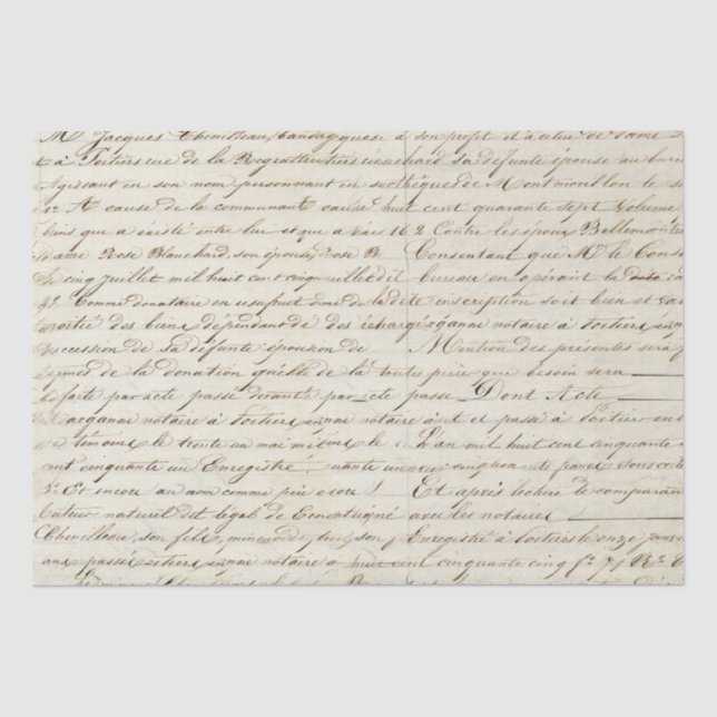 Elegant Vintage French Handwritten Letter Script Tissue Paper (Front)
