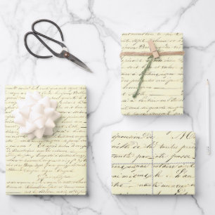 Elegant Vintage French Handwritten Letter Sepia Wrapping Paper Sheet