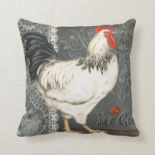 Elegant vintage French Rooster black grey & white Throw Pillow