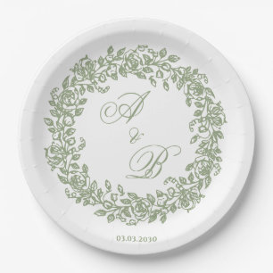 Elegant Vintage French Sage Floral  Paper Plate