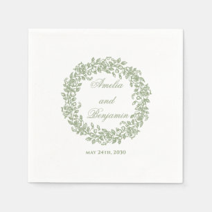 Elegant Vintage French Sage green Floral Napkin