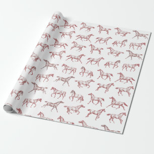 Elegant Vintage Galloping Horses Red Toile Wrapping Paper