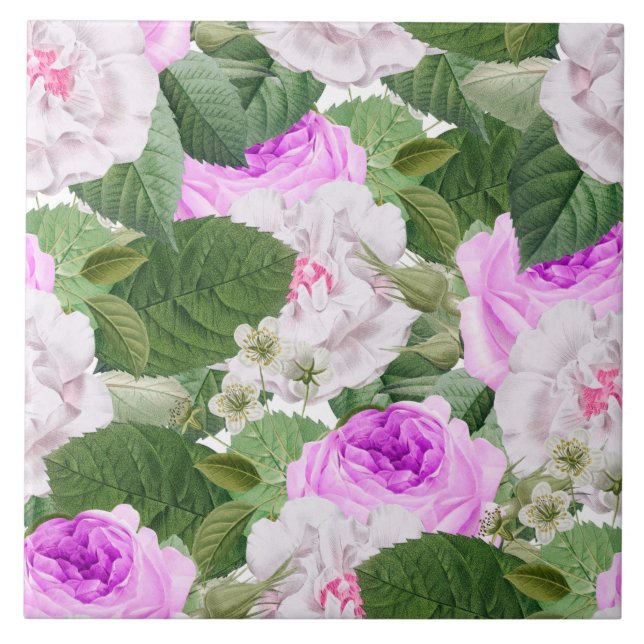 Elegant Vintage Garden Roses  Tile (Front)