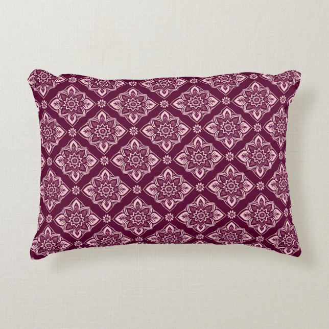 Elegant Vintage Geometric Floral Pattern Accent Pillow (Front)