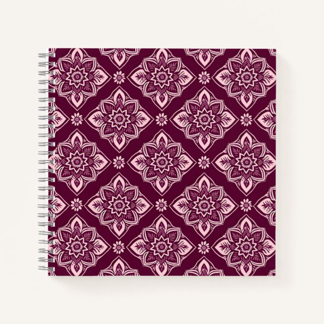  Elegant Vintage Geometric Floral Pattern Notebook (Front)