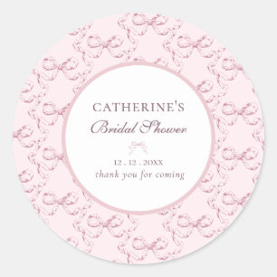 Elegant Vintage Girly Preppy Pink Bows Thank you Classic Round Sticker